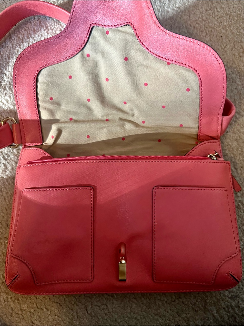 Kate Spade Sutton Gavin Coral Pink Leather Y2K Crossbody Shoulder Bag w/ Dustbag - Picture 7 of 10
